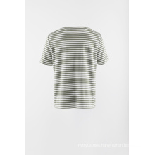 Applique stripe knit short sleeve Tshirt